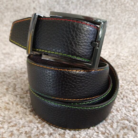 Robert Graham Black Belt Size 44 Vegan Leather Rainbow Stitching Designer - Picture 1 of 12